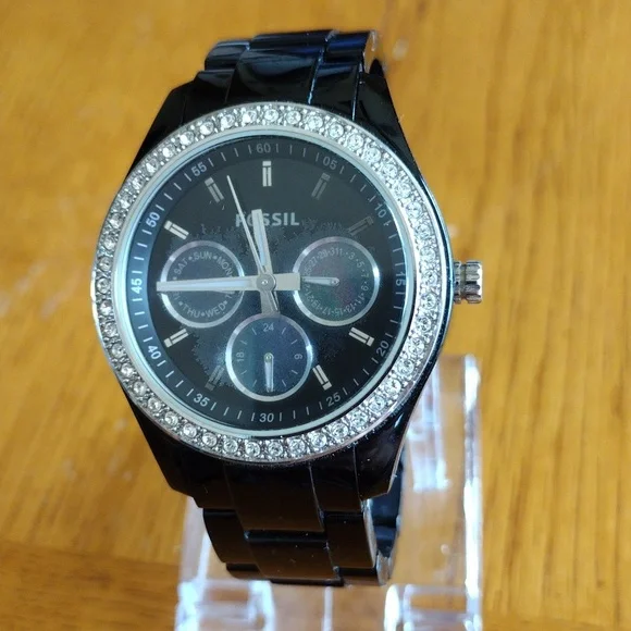 Fossil | Accessories | Ladies Fossil Crystal Accent Black 